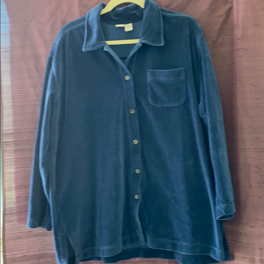 Cozy Blue Velour Button-down